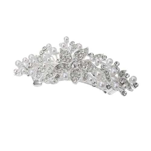 VILLFUL Elegante Perlen haarspange mit Strassblumen Silberfarbene Haarklammer Modischer Haarschmuck für Frauen für Hochzeit und Besondere Anlässe von VILLFUL