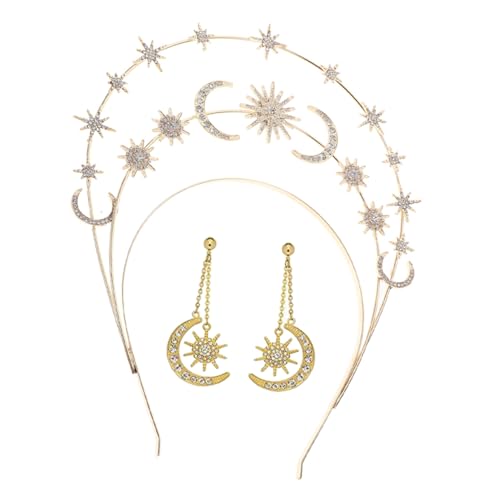 VILLFUL Göttinnen Headband mit Ohrringen Dreistufiger Stern Mond Haarreif Goldfarbenes Hochzeitsschmuck für Braut Party Festliche Anlässe Langlebig und Auffällig von VILLFUL