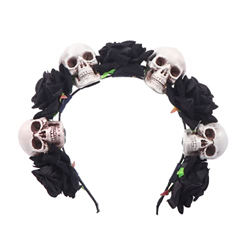 VILLFUL Halloween Haarreif mit Schwarzen Rosen und Schädeln Gothic Blumen Kopfschmuck für Party Karneval Cosplay Damen Haarschmuck Bequemes Stirnband für Halloween Fest von VILLFUL
