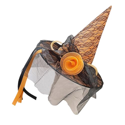 VILLFUL Halloween Hexenhut Damen Halloween Kostüm Accessoire mit Atmungsaktivem und Detailliertem Orangen Blumen Design Leichter Komfortabler Hexenhut für Party und Cosplay von VILLFUL