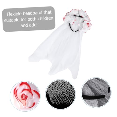 VILLFUL Halloween Kopfschmuck Blumenkrone mit Schleier Blutverziert Tag der Toten Haarreif für Kostümparty Festival Zubehör von VILLFUL