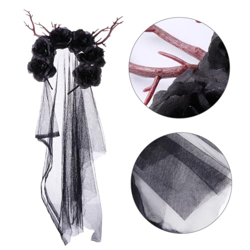 VILLFUL Halloween Kopfschmuck Hirschgeweih Stirnband mit Künstlichen Blumen und Ästen Dekoratives Party Accessoire für Halloween Karneval Fotoshootings und Kostümfest von VILLFUL