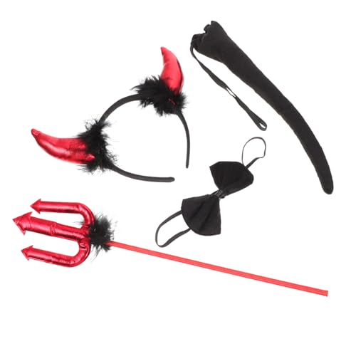 VILLFUL Horn Stirnband Halloween Dekor Hörner Dämonenkostüm Zubehör Set Halloween Teufelsschwanz Cosplay Requisiten Cosplay Kostüm Teufelshorn Haarband Teufelskostüm Zubehör von VILLFUL