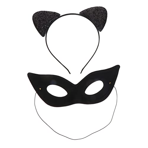 VILLFUL Katzenohren Haarreif mit Augenmaske Stirnband Halloween Party Kostüm Damen Cosplay Zubehör Komfortabel und Elegant für Festliche Anlässe und Mottopartys von VILLFUL