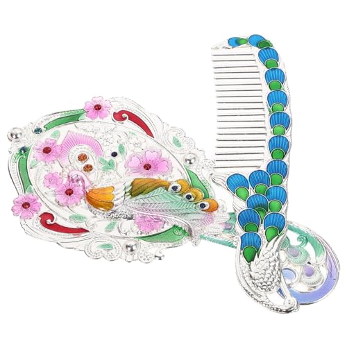 VILLFUL Kompaktes Vintage Handspiegel Integriertem Kamm Klappbar und Tragbar Silberfarbener Metallrahmen für Makeup Unterwegs Party und Reise Praktisches für Damen von VILLFUL