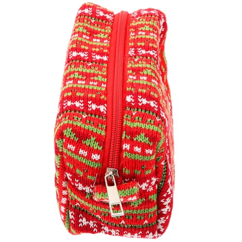 VILLFUL Kosmetiktasche Damen Strickoptik Große Schminktasche Federmäppchen Studenten Mehrzweck Tasche Rot-grün Gestreift für Alltag Reise von VILLFUL