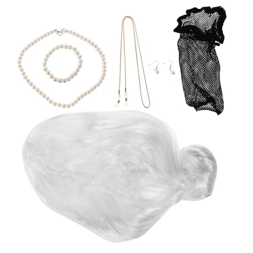 VILLFUL Realistische Alte Damen Perücke Mit Verstellbarer Für Frauen Halloween Kostüm Mit Ohrringen Halskette Armband Und Brillenkette Für Karneval Cosplay von VILLFUL