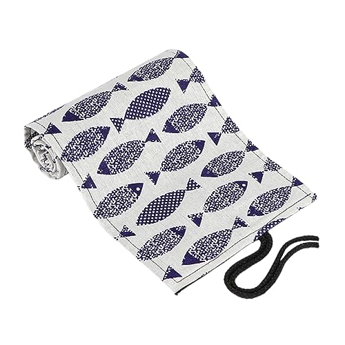 VILLFUL Rolle up Bleistiftetui Für Künstler 48 Slots Aus Canvas Mit Cartoon Saury Muster Tragbarer Stifteorganizer Für Schule Und Reisen von VILLFUL