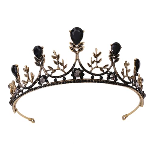 VILLFUL Vintage Brautkrone Tiara mit Schwarzem Barock Design und Funkelnden Strasssteinen Edle Hochzeits Haaraccessoire für Mädchen Geburtstag und Festliche Anlässe von VILLFUL