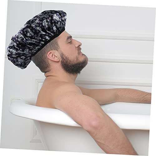 VILLFUL Wasserdichte Dreilagige Große Duschhaube für Damen und Herren Verstellbar Saugfähig und Elastisch Wiederverwendbare Badekappe für Langes Lockiges Haar und Tägliche Anwendung von VILLFUL