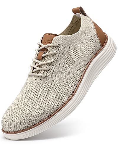 VILOCY Herren Mesh Kleid Sneakers Oxfords Business Casual Walking Schuhe Tennis Bequem, Beige, 48 EU von VILOCY