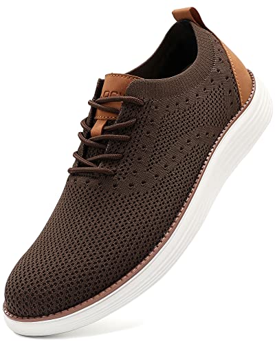 VILOCY Herren Mesh Kleid Sneakers Oxfords Business Casual Walking Schuhe Tennis Bequem, Braun, 46.5 EU von VILOCY