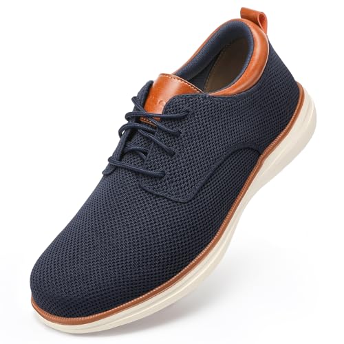 VILOCY Herren Weite Freizeitkleid Oxfords Business Schuhe Mode Sneakers Mesh Atmungsaktiv Bequeme Wanderschuhe, Marineblau, 45.5 EU von VILOCY