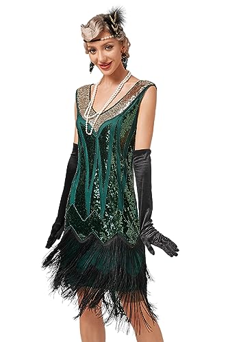 VILOREE Abendkleid Damen Kleid Flapper Ballkleider Cocktailkleid 1920's Art Deco Great Gatsby Party Vintage Retro Grün (50) L von VILOREE