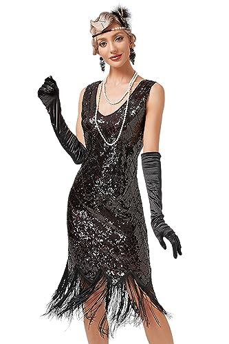 VILOREE Abendkleid Damen Kleid Flapper Ballkleider Cocktailkleid 1920's Art Deco Great Gatsby Party Vintage Retro Schwarz (49) 3XL von VILOREE