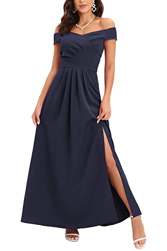 VILOREE Damen Ärmellos V-Ausschnitt Brautjungfer Cocktail Langes Kleid Ballkleid A-Linie Navy S von VILOREE