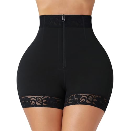 VILOREE Damen Bauchkontrolle Höschen Hohe Taille Shapewear Unterhose Shaping Unterwäsch Spitze Miederpants mit Reißverschluss + Hakenverschluss Schwarz 4XL von VILOREE