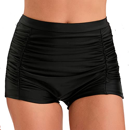 VILOREE Damen Frauen hoher Taille Bikini Hose Bikinislip Badehose Strandhose Bauchweg große Größen Schwarz-2 L von VILOREE