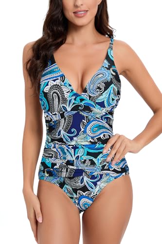 VILOREE Damen Monokini Bauchweg Schlankheits Badeanzug Plus Size Badebekleidung Bauchweg für Mollige Blätter-2 M von VILOREE