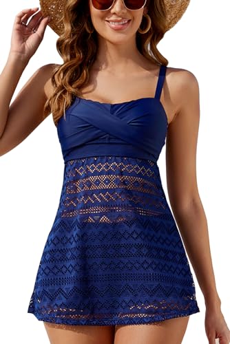 VILOREE Damen Tankini Set Spitze Bademode Zweiteiliger Strandmode Sport Bikini Set Swimsuit Push Up Bauchweg Navy XL VILOREE Damen Tankini Set Spitze Bademode Zweiteiliger Strandmode Sport Bikini Set Swimsuit Push Up Bauchweg Navy XL von VILOREE