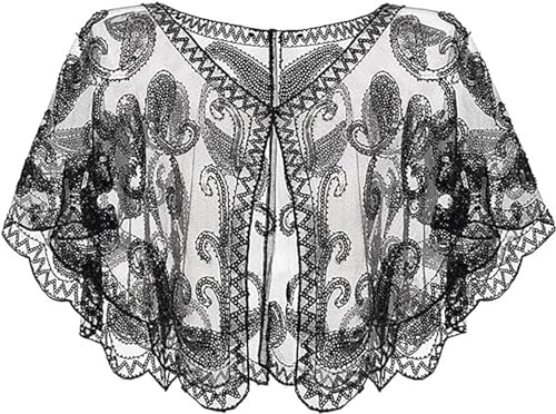 VILOREE Damen Umschlagtücher Stola für Abendkleid 1920s Retro Schal Hochzeit Party Braut Schal Gatsby Kostüm Accessoires Schwarz (57) von VILOREE