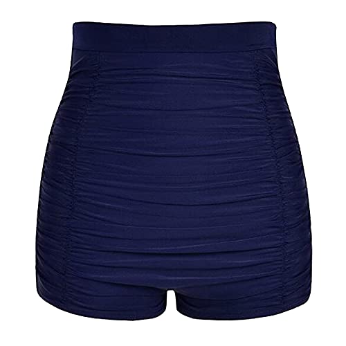 VILOREE Damen hohe Taille Bikini Unterteil Badehose Tankinihose Hotpants Bauch Weg Navy 2XL von VILOREE