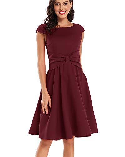 VILOREE Retro Damen Swing Kleid Cocktailkleid Faltenrock A Linie Kleider Party Hochzeit Knielang Burgundy L von VILOREE