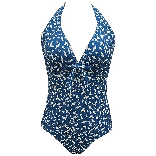 VILOREE Rockbilliy 50s Damen one Piece Badeanzug Bademode Monokini Neckholder Bauchweg Möwe 3XL von VILOREE