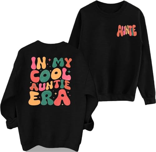 VILOVE Aunt Sweatshirt Damen Auntie Era Letter Print Pullover Rundhals Langarm Top, Schwarz, L von VILOVE