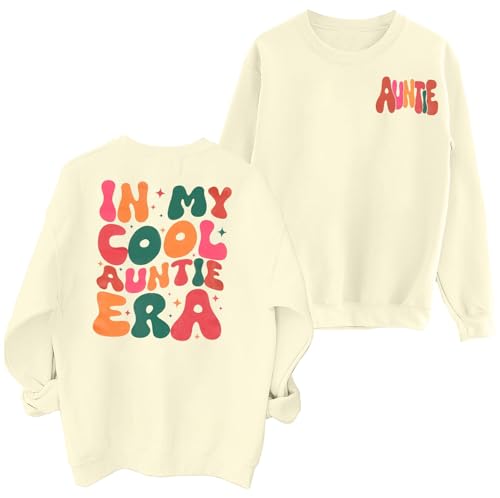 VILOVE Aunt Sweatshirt Damen Auntie Era Letter Print Pullover Rundhals Langarm Top, aprikose, S von VILOVE