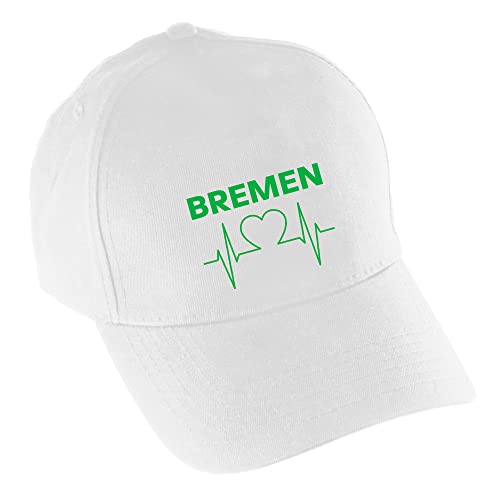 VIMAVERTRIEB® Baseballcap Bremen - Herzschlag - Druck: grün - Cap Kappe Mütze Schirmmütze Fußball Fanartikel Fanshop - weiß von VIMAVERTRIEB