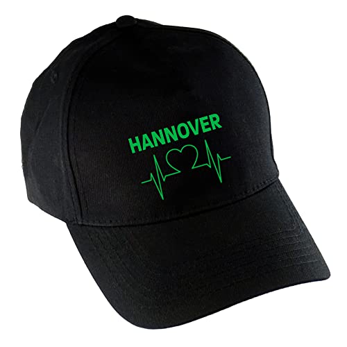 VIMAVERTRIEB® Baseballcap Hannover - Herzschlag - Druck: grün - Cap Kappe Mütze Schirmmütze Fußball Fanartikel Fanshop - schwarz von VIMAVERTRIEB