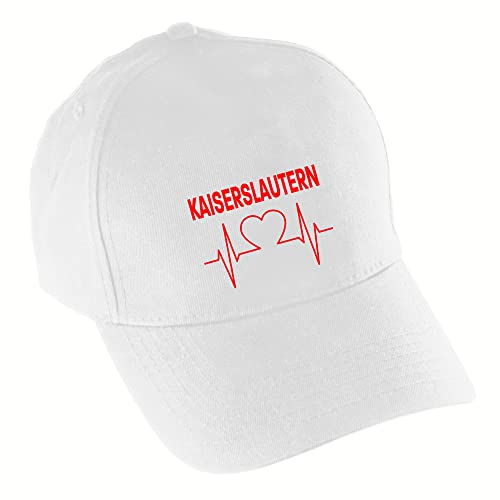 VIMAVERTRIEB® Baseballcap Kaiserslautern - Herzschlag - Druck: rot - Cap Kappe Mütze Schirmmütze Fußball Fanartikel Fanshop - weiß von VIMAVERTRIEB