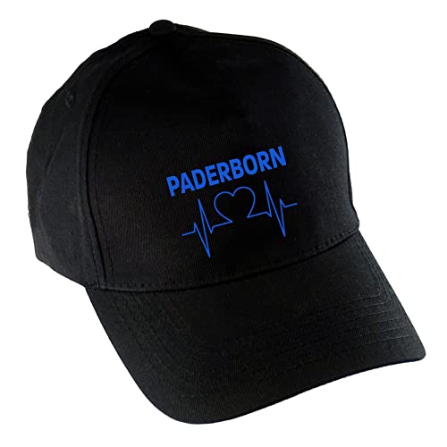 VIMAVERTRIEB® Baseballcap Paderborn - Herzschlag - Druck: blau - Cap Kappe Mütze Schirmmütze Fußball Fanartikel Fanshop - schwarz von VIMAVERTRIEB