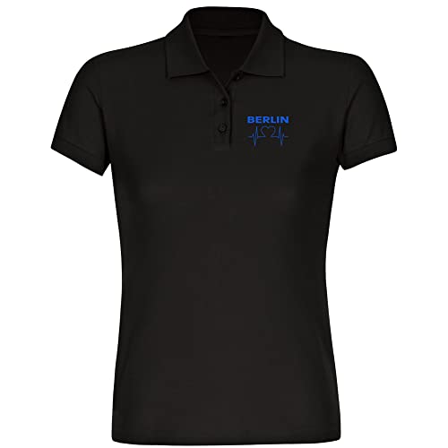 VIMAVERTRIEB® Damen Poloshirt Berlin - Herzschlag - Druck: blau - Frauen Polo Shirt Fußball Fanartikel Fanshop - Größe: L schwarz von VIMAVERTRIEB