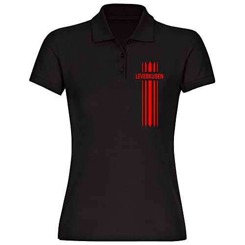 VIMAVERTRIEB® Damen Poloshirt Leverkusen - Streifen - Druck: rot - Frauen Polo Shirt Fußball Fanartikel Fanshop - Größe: M schwarz von VIMAVERTRIEB