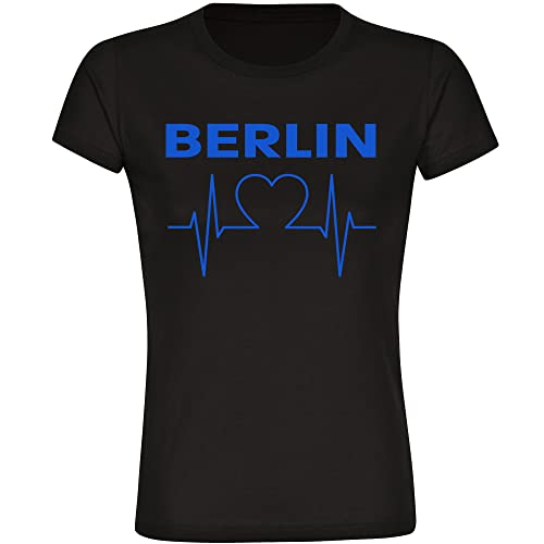 VIMAVERTRIEB® Damen T-Shirt Berlin - Herzschlag - Druck: blau - Frauen Shirt Fußball Fanartikel Fanshop - Größe: M schwarz von VIMAVERTRIEB