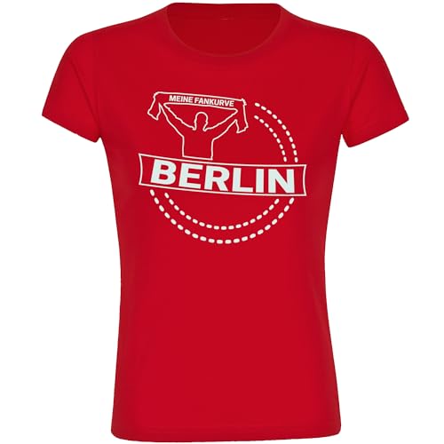 VIMAVERTRIEB® Damen T-Shirt Berlin - Meine Fankurve - Druck: weiß - Frauen Shirt Fußball Fanartikel Fanshop - Größe: XL rot von VIMAVERTRIEB