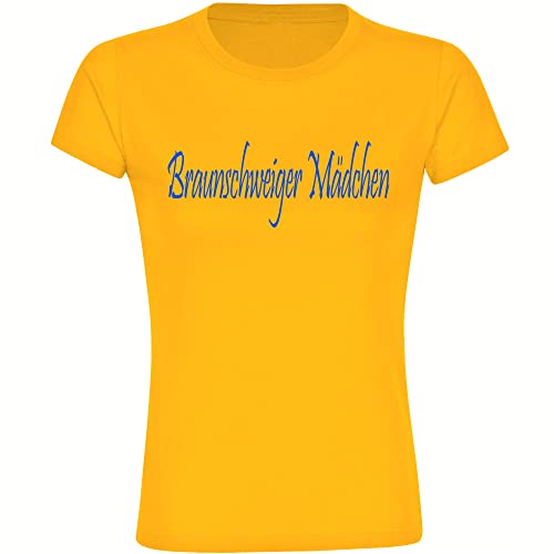 VIMAVERTRIEB® Damen T-Shirt Braunschweig - Braunschweiger Mädchen - Druck: blau - Frauen Shirt Fußball Fanartikel Fanshop - Größe: XL gelb von VIMAVERTRIEB