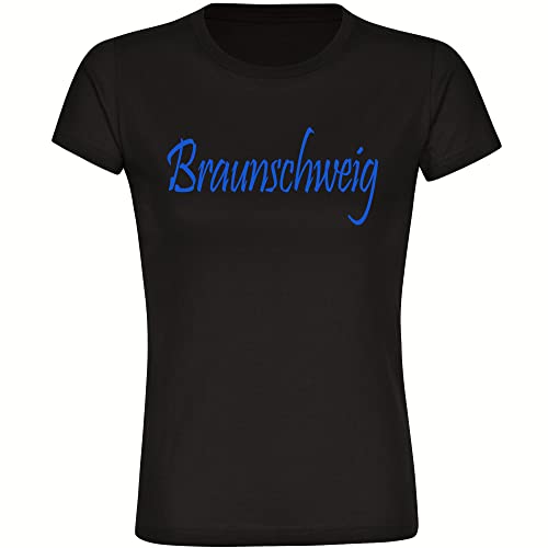 VIMAVERTRIEB® Damen T-Shirt Braunschweig - Schriftzug - Druck: blau - Frauen Shirt Fußball Fanartikel Fanshop - Größe: XL schwarz-2 von VIMAVERTRIEB