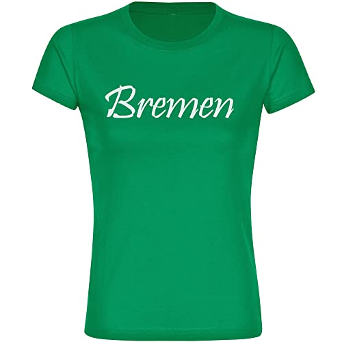 VIMAVERTRIEB® Damen T-Shirt Bremen - Schriftzug - Druck: weiß - Frauen Shirt Fußball Fanartikel Fanshop - Größe: XL grün von VIMAVERTRIEB