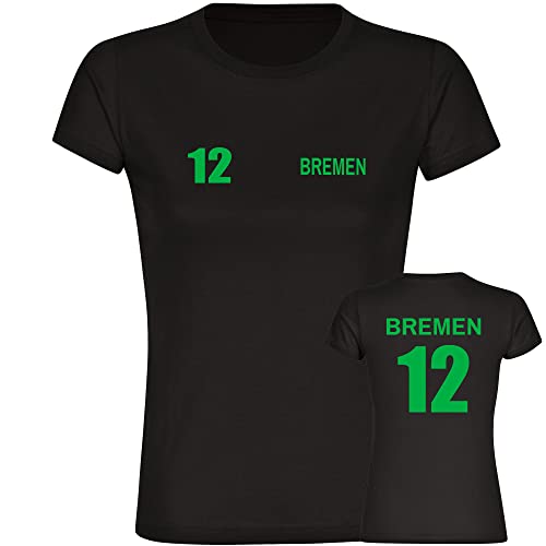 VIMAVERTRIEB® Damen T-Shirt Bremen - Trikot 12 - Druck: grün - Frauen Shirt Fußball Fanartikel Fanshop - Größe: 3XL schwarz von VIMAVERTRIEB