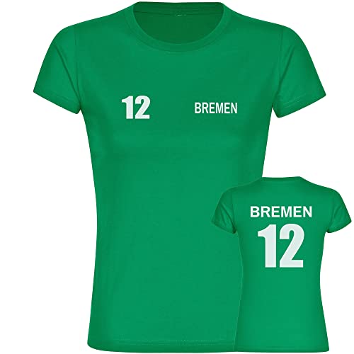 VIMAVERTRIEB® Damen T-Shirt Bremen - Trikot 12 - Druck: weiß - Frauen Shirt Fußball Fanartikel Fanshop - Größe: M grün von VIMAVERTRIEB