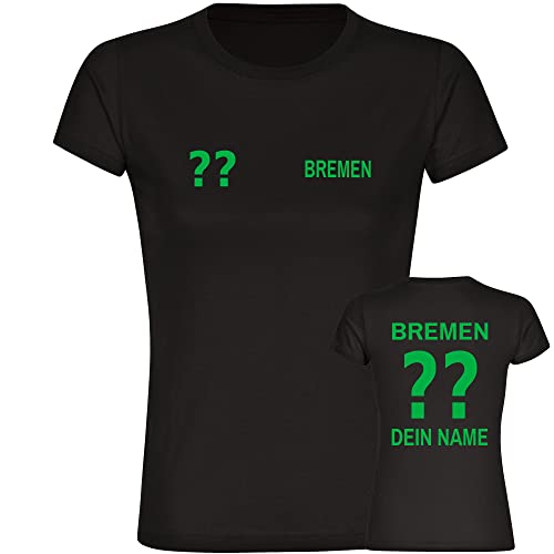 VIMAVERTRIEB® Damen T-Shirt Bremen - Trikot mit Deinem Namen und Nummer - Druck: grün - Frauen Shirt Fußball Fanartikel Fanshop - Größe: M schwarz von VIMAVERTRIEB