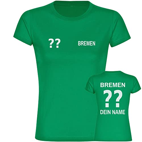 VIMAVERTRIEB® Damen T-Shirt Bremen - Trikot mit Deinem Namen und Nummer - Druck: weiß - Frauen Shirt Fußball Fanartikel Fanshop - Größe: XL grün von VIMAVERTRIEB