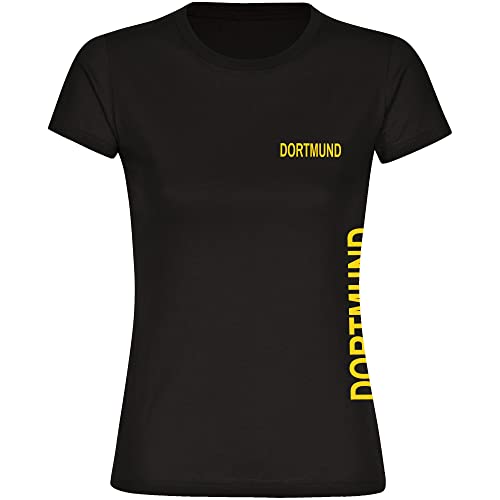 VIMAVERTRIEB® Damen T-Shirt Dortmund - Brust & Seite - Druck: gelb - Frauen Shirt Fußball Fanartikel Fanshop - Größe: L schwarz von VIMAVERTRIEB