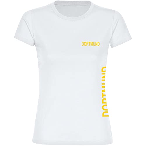 VIMAVERTRIEB® Damen T-Shirt Dortmund - Brust & Seite - Druck: gelb - Frauen Shirt Fußball Fanartikel Fanshop - Größe: XL weiß von VIMAVERTRIEB