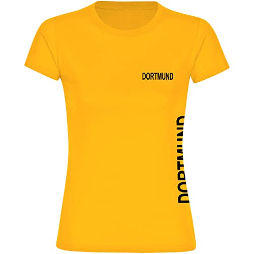 VIMAVERTRIEB® Damen T-Shirt Dortmund - Brust & Seite - Druck: schwarz - Frauen Shirt Fußball Fanartikel Fanshop - Größe: XL gelb von VIMAVERTRIEB