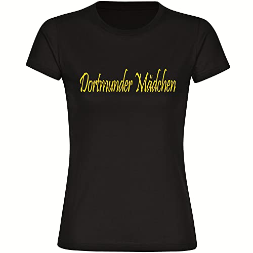 VIMAVERTRIEB® Damen T-Shirt Dortmund - Dortmunder Mädchen - Druck: gelb - Frauen Shirt Fußball Fanartikel Fanshop - Größe: L schwarz von VIMAVERTRIEB