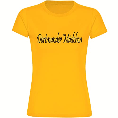 VIMAVERTRIEB® Damen T-Shirt Dortmund - Dortmunder Mädchen - Druck: schwarz - Frauen Shirt Fußball Fanartikel Fanshop - Größe: M gelb von VIMAVERTRIEB